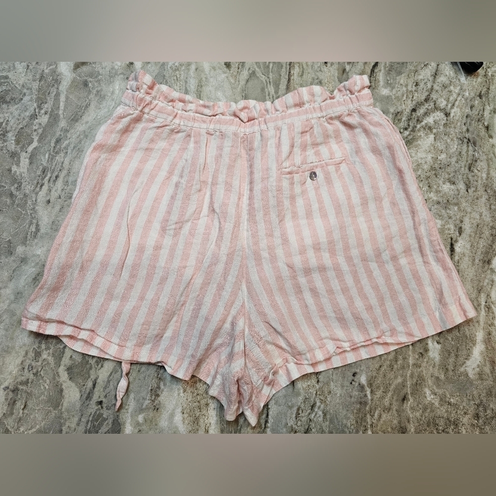 Cynthia Rowley Pink White Striped Linen Blend Shorts Drawstring Casual Large - Picture 6 of 9